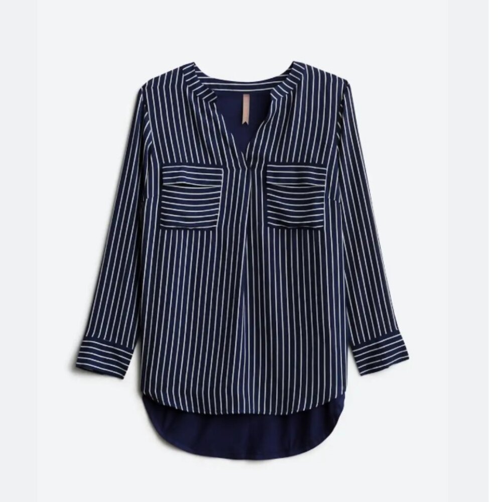 Women's Brina & Em Eastman Knit Back Top, navy with white stripes, size 2X